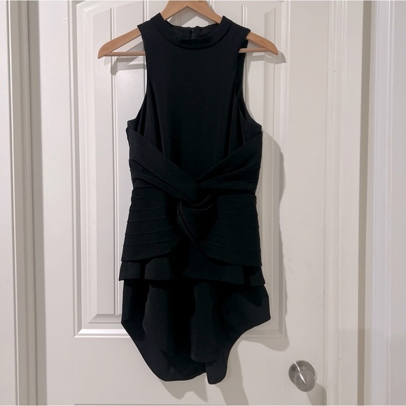 cameo Dresses & Skirts - Cameo Black Peplum Mini Dress Size Small Sleeveless Criss Cross Detail